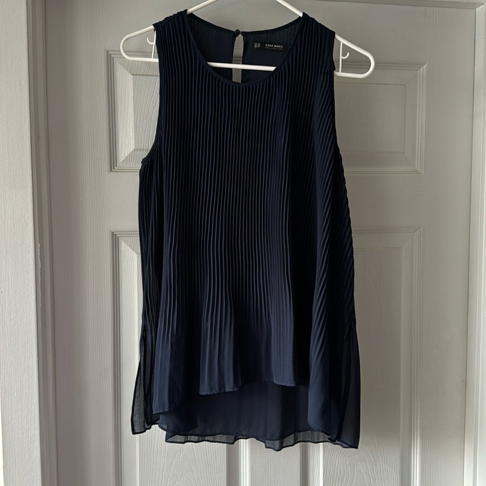 Navy Zara Pleated Top